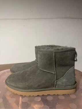 UGG Olive Green Suede Ankle Boots with Tan Soles